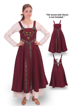 ANNA Wool Burgundy Apron Dress - Medieval Viking Wool Apron Dress